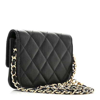 Caviar Quilted Mini Clutch With Chain Black