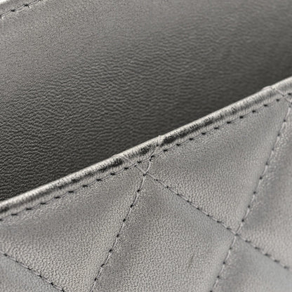 Metallic Lambskin Quilted Clutch With Chain Silver