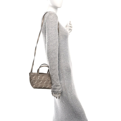 Denim Jacquard FF Effect Vitello Grace Mini Roll Tote Dove White Dove