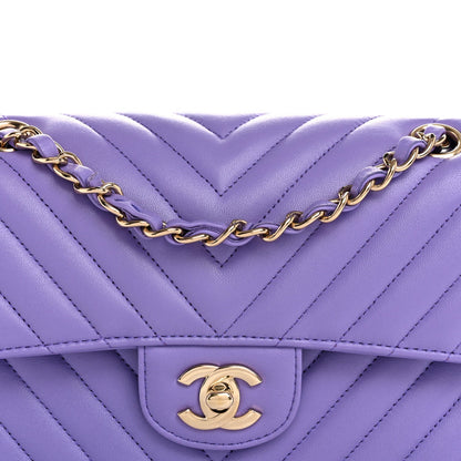 Lambskin Chevron Quilted Small Double Flap Purple