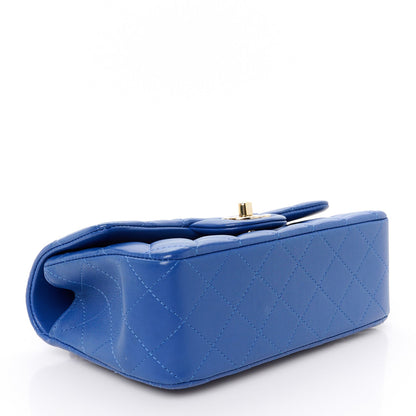 Lambskin Quilted Mini Top Handle Rectangular Flap Blue