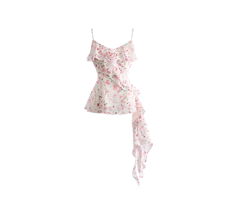Design sense irregular floral camisole small vest 2025 new holiday style wear seaside top R0102