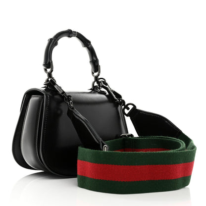 Boarded Dyana Lux Calfskin Web Monochrome Mini Bamboo 1947 Top Handle Bag Black