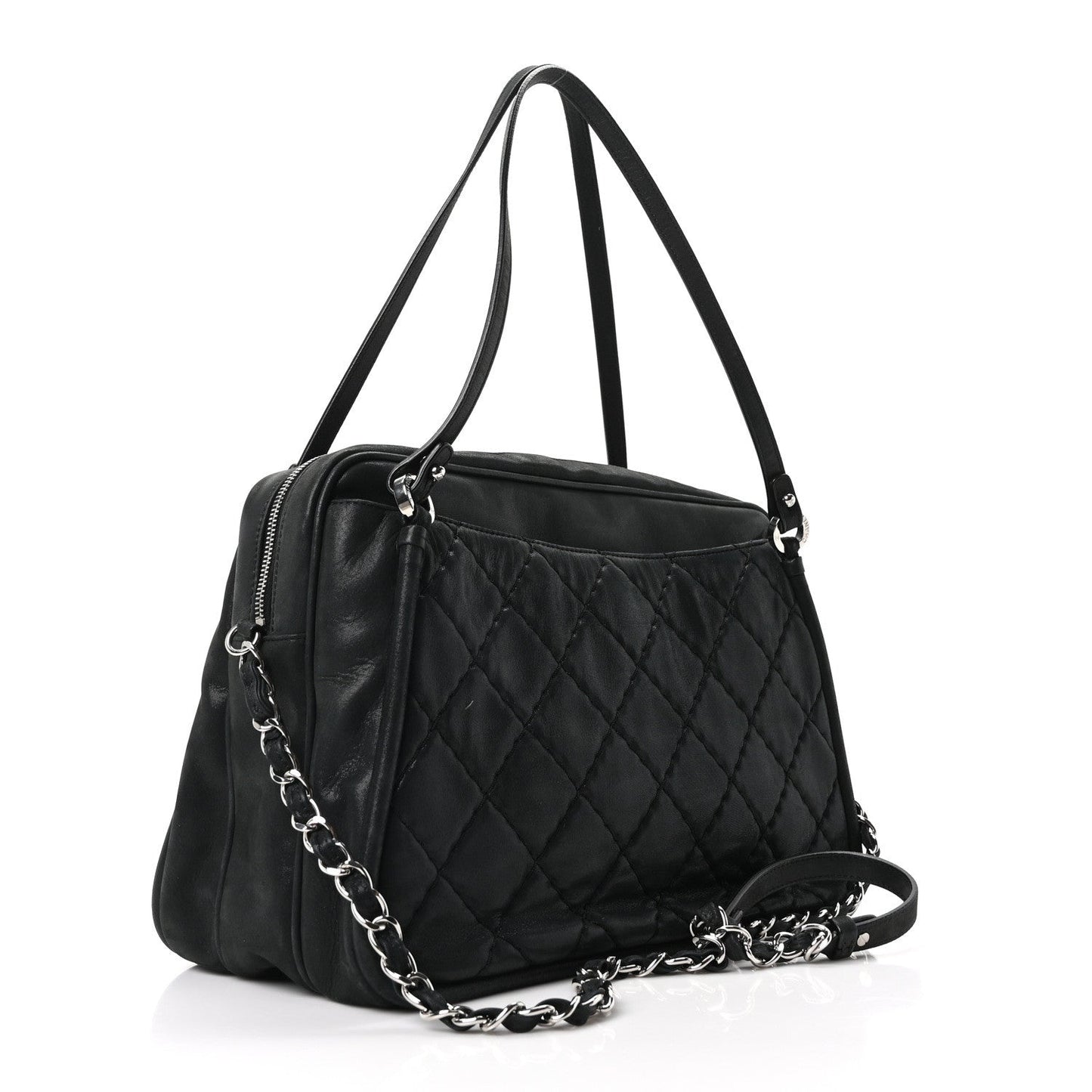 Iridescent Calfskin Quilted Relax CC Camera Case Black