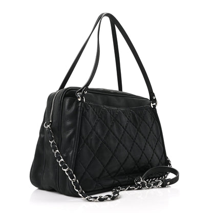 Iridescent Calfskin Quilted Relax CC Camera Case Black