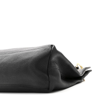 Vitello Phenix Embossed Logo Hobo Black