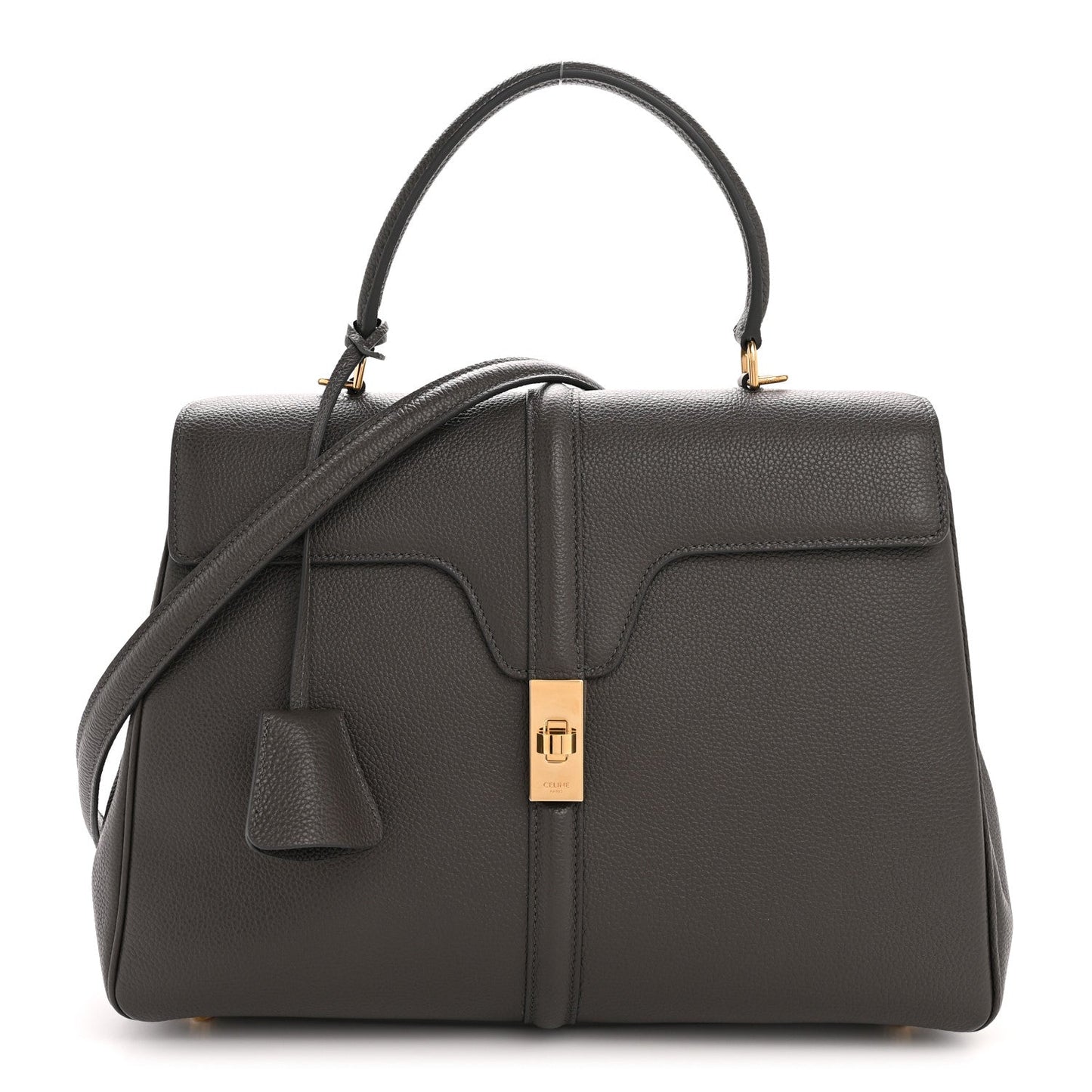 Grained Calfskin Small 16 Top Handle Bag Medium Grey