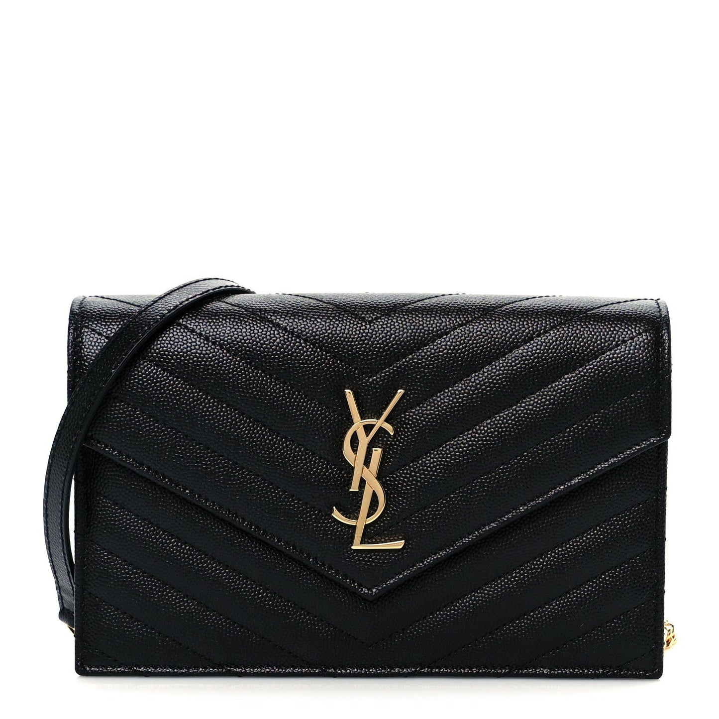 Grain De Poudre Matelasse Chevron Monogram Envelope Chain Wallet Black