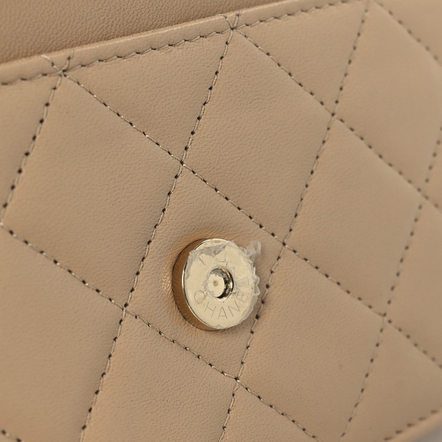 Lambskin Quilted Wallet On Chain WOC Beige