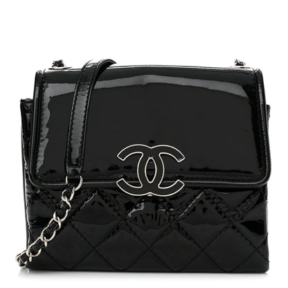 Patent Quilted Hamptons Flap Bag Black