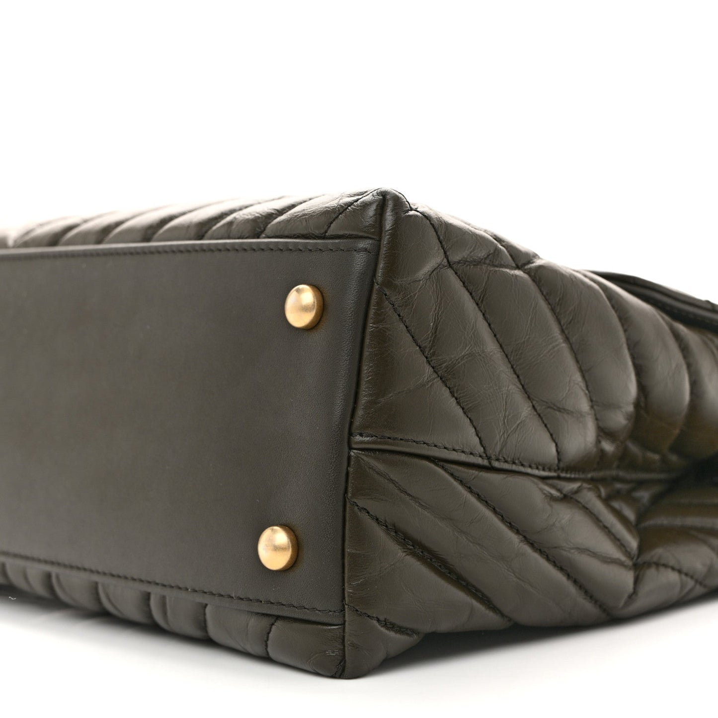 Calfskin Chevron Quilted Medium Coco Handle Flap Green
