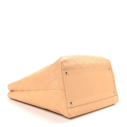 Calfskin Stitched Medium Shopping Tote Beige