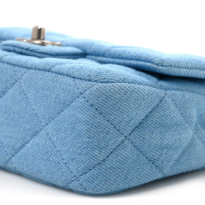 Denim Quilted Sweetheart Mini Flap Blue