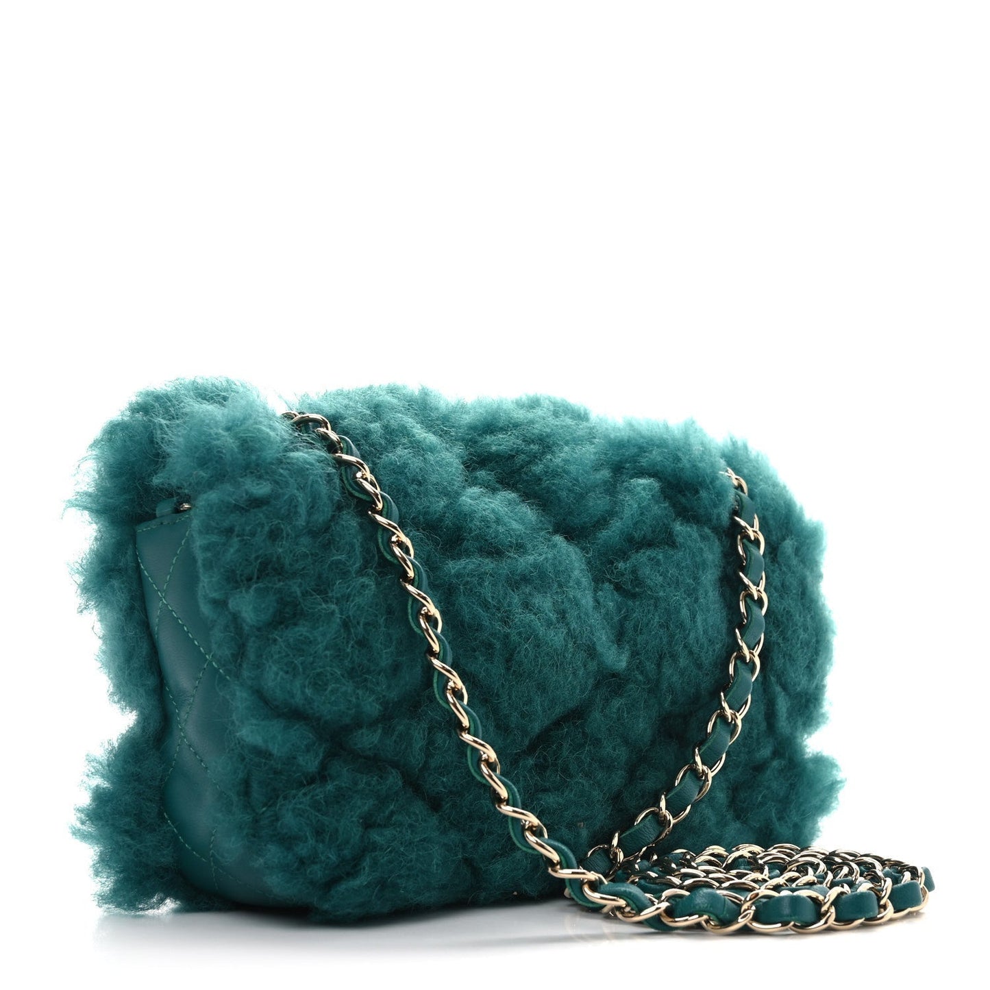 Shearling Lambskin Quilted Flap Green