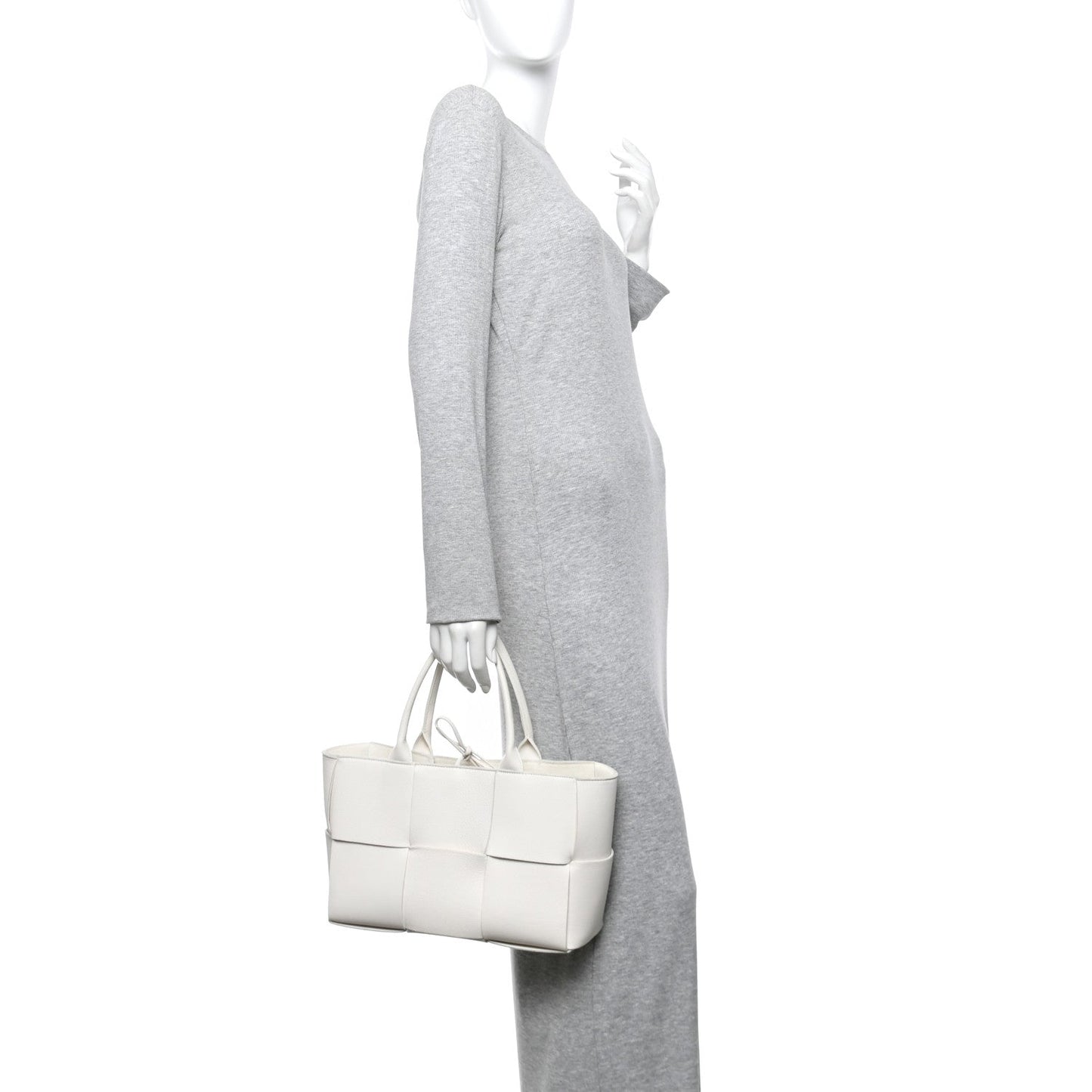 Grained Calfskin Maxi Intrecciato Small Arco Tote White