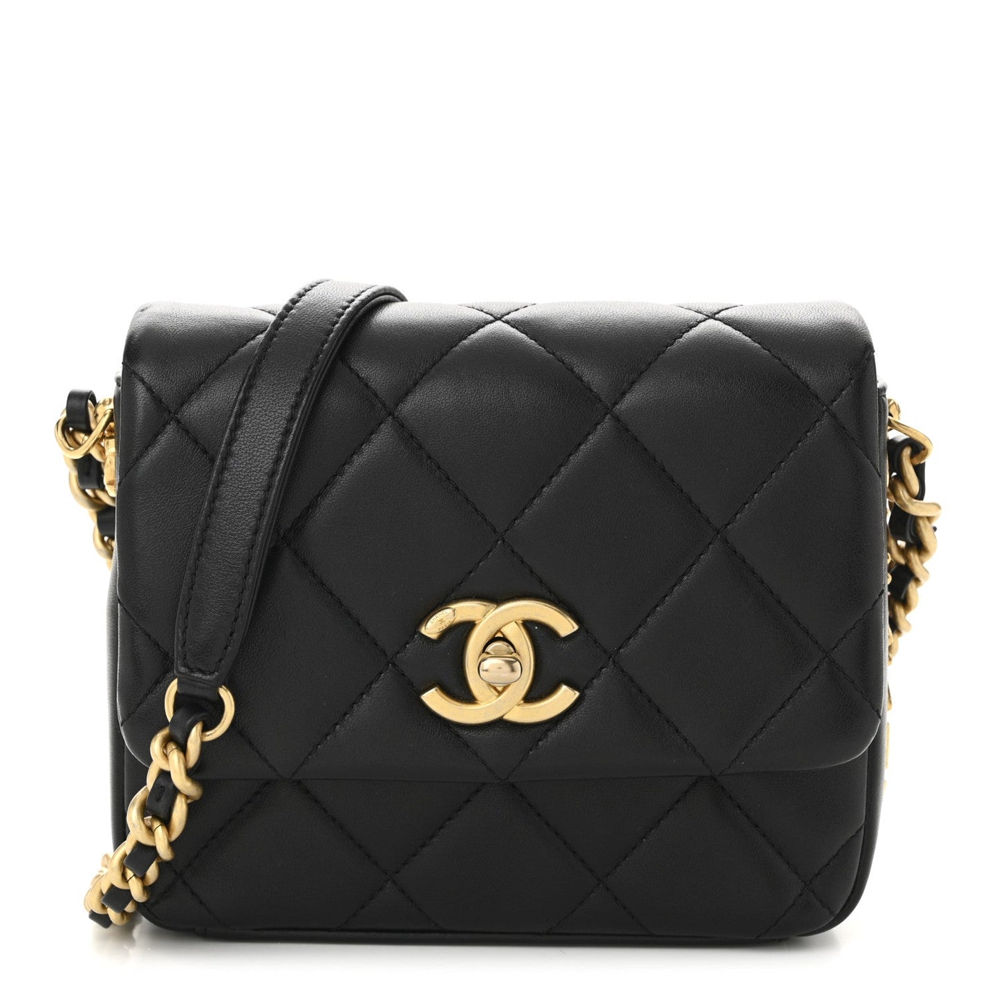 Lambskin Quilted Mini Side Note Flap Black