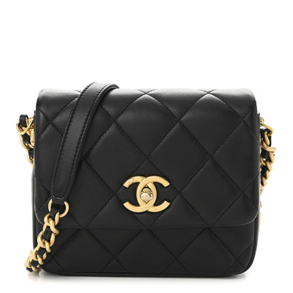 Lambskin Quilted Mini Side Note Flap Black
