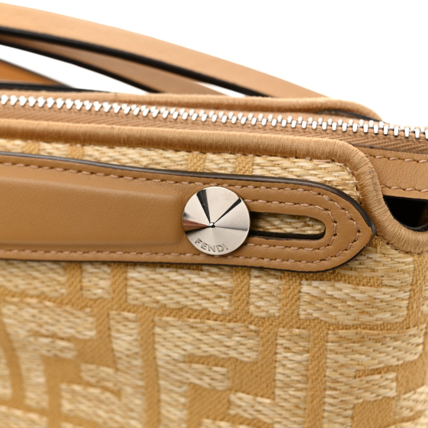 Raffia Jacquard FF 1974 Mini Soft By The Way Boston Bag Beige