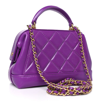 Shiny Lambskin Quilted Mini Cocodoc Top Handle Bag Purple
