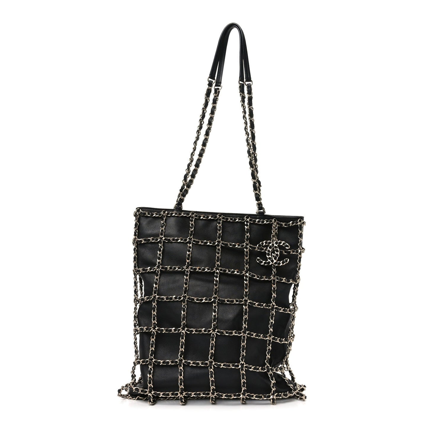 Lambskin Large Shopping Chain Tote Black