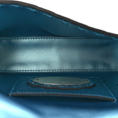 Metallic Cuoio Roma Sellerissima Nappa Sintetica Tape Stitch Mini Baguette Placca Argento