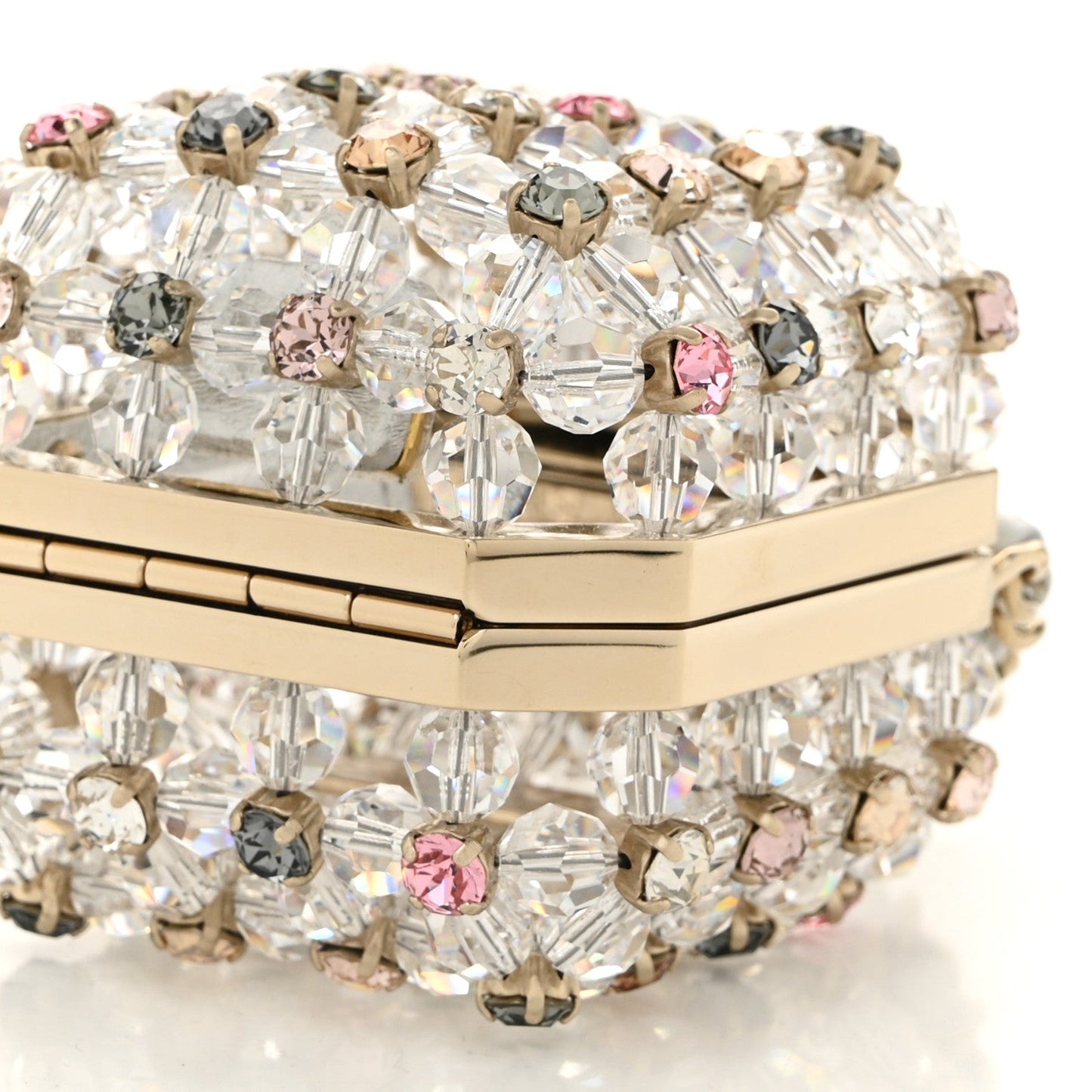 Metal Bead Crystal Minaudiere CC Mini Evening Bag Gold Multicolor