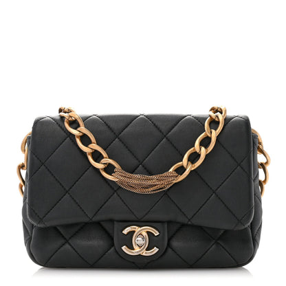 Lambskin Quilted Chain Flap Black