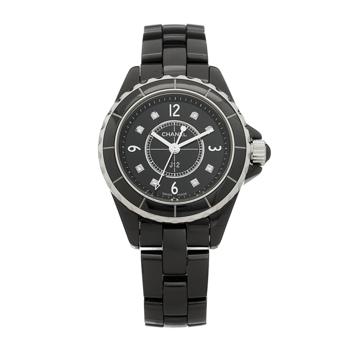 Stainless Steel Ceramic Diamond 29mm J12 Quartz Watch Black