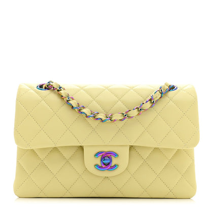 Caviar Quilted Rainbow CC Small Double Flap Green