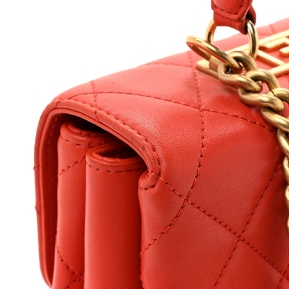 Lambskin Quilted Medium Trendy Spirit Top Handle Bag Orange