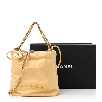 Shiny Calfskin Quilted Mini Chanel 22 Yellow