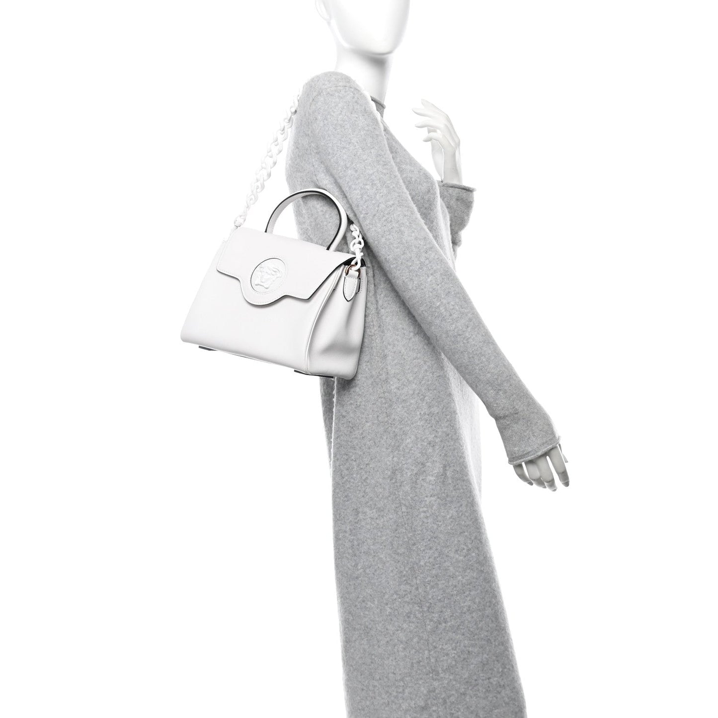 Calfskin Medium La Medusa Top Handle Handbag Optical White