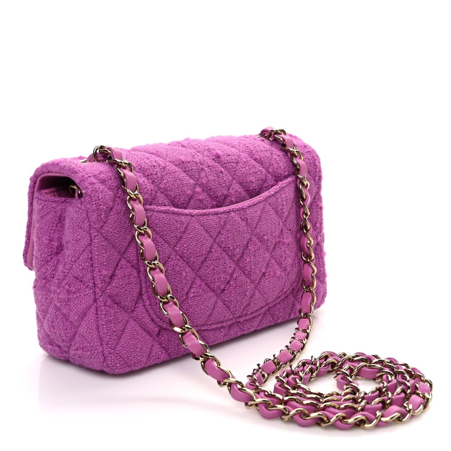 Tweed Quilted Mini Rectangular Flap Purple