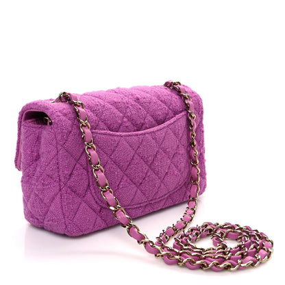 Tweed Quilted Mini Rectangular Flap Purple