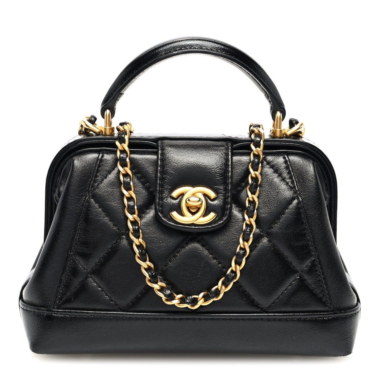 Shiny Lambskin Quilted Mini Cocodoc Top Handle Bag Black