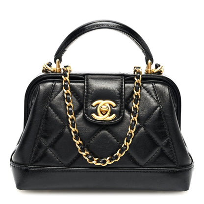 Shiny Lambskin Quilted Mini Cocodoc Top Handle Bag Black