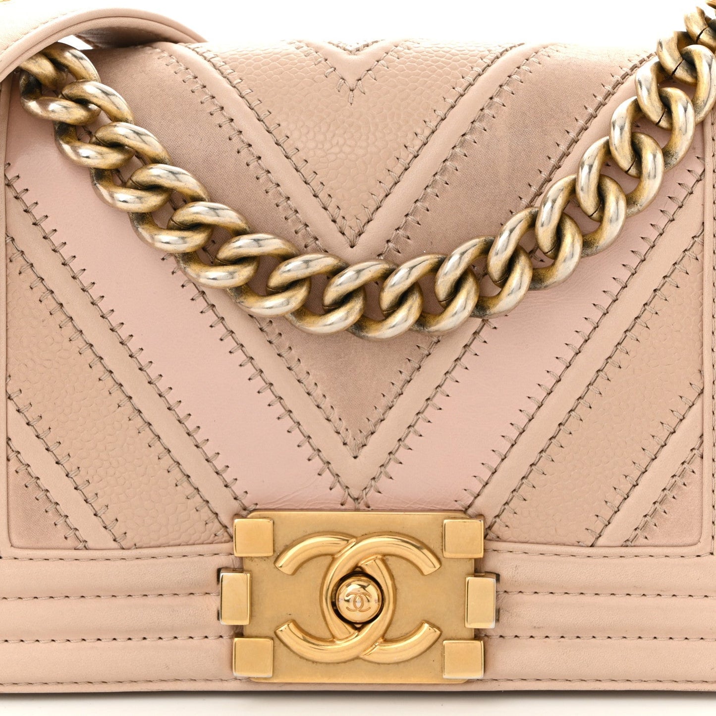 Caviar Suede Calfskin Chevron Quilted Small Boy Flap Light Pink