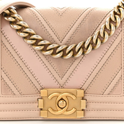 Caviar Suede Calfskin Chevron Quilted Small Boy Flap Light Pink