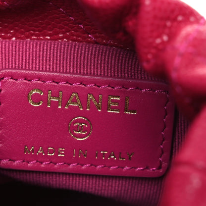 Caviar Quilted Twist Your Buttons Mini Bucket Bag Fuchsia