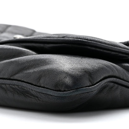 Lambskin Quilted Chain Mail Shoulder Bag Black