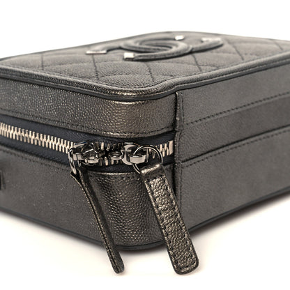 Metallic Caviar Quilted Small CC Filigree Vanity Case Dark Silver