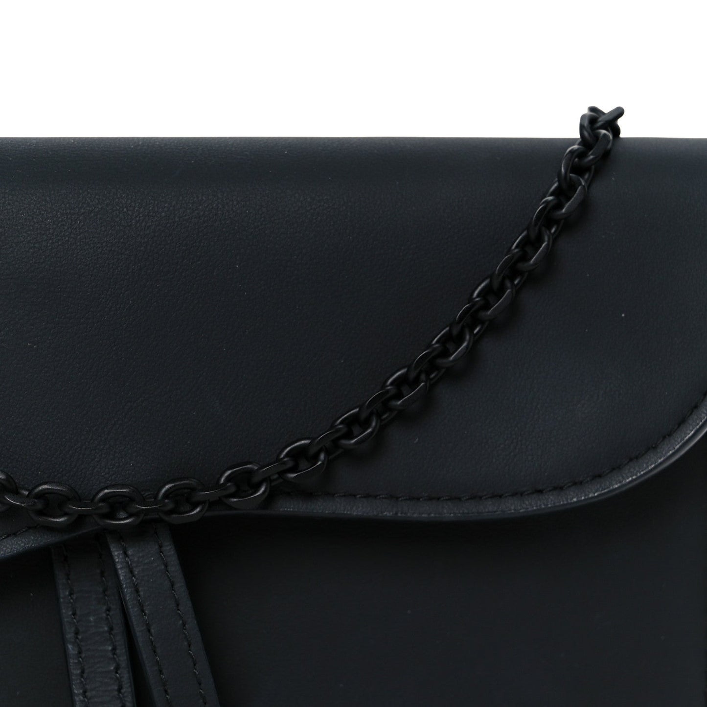 Ultra Matte Calfskin Saddle Chain Wallet Pouch Black
