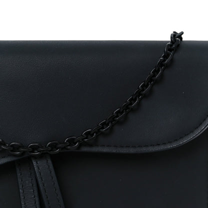 Ultra Matte Calfskin Saddle Chain Wallet Pouch Black