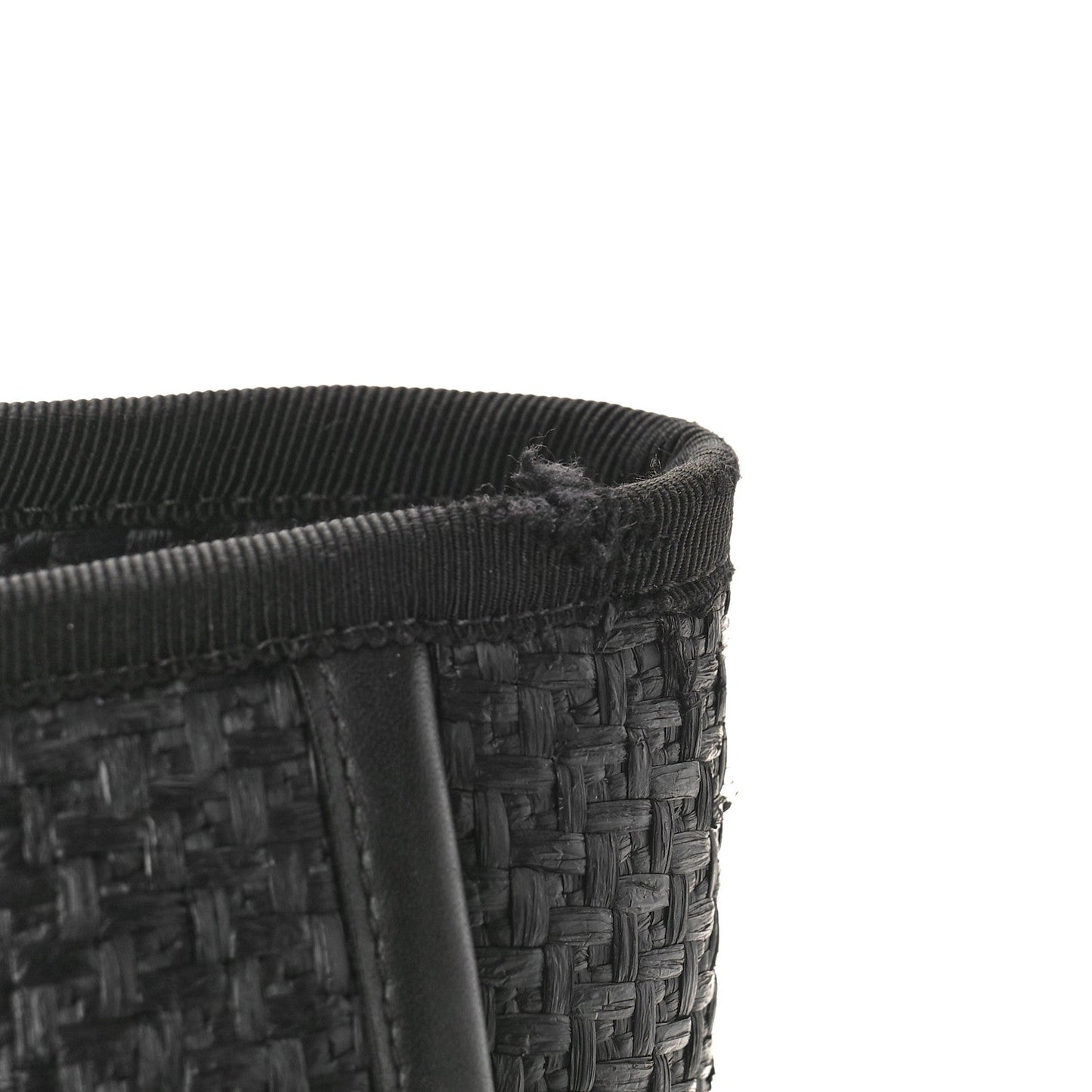 Straw Raffia Calfskin Chain Small Deauville Tote Black