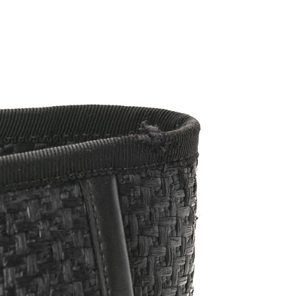 Straw Raffia Calfskin Chain Small Deauville Tote Black