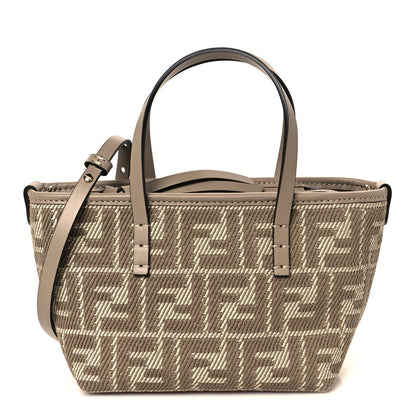 Denim Jacquard FF Effect Vitello Grace Mini Roll Tote Dove White Dove