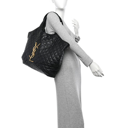 Lambskin Quilted Maxi Icare Shopping Tote Black
