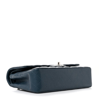Pearly Caviar Quilted Medium Double Flap Blue