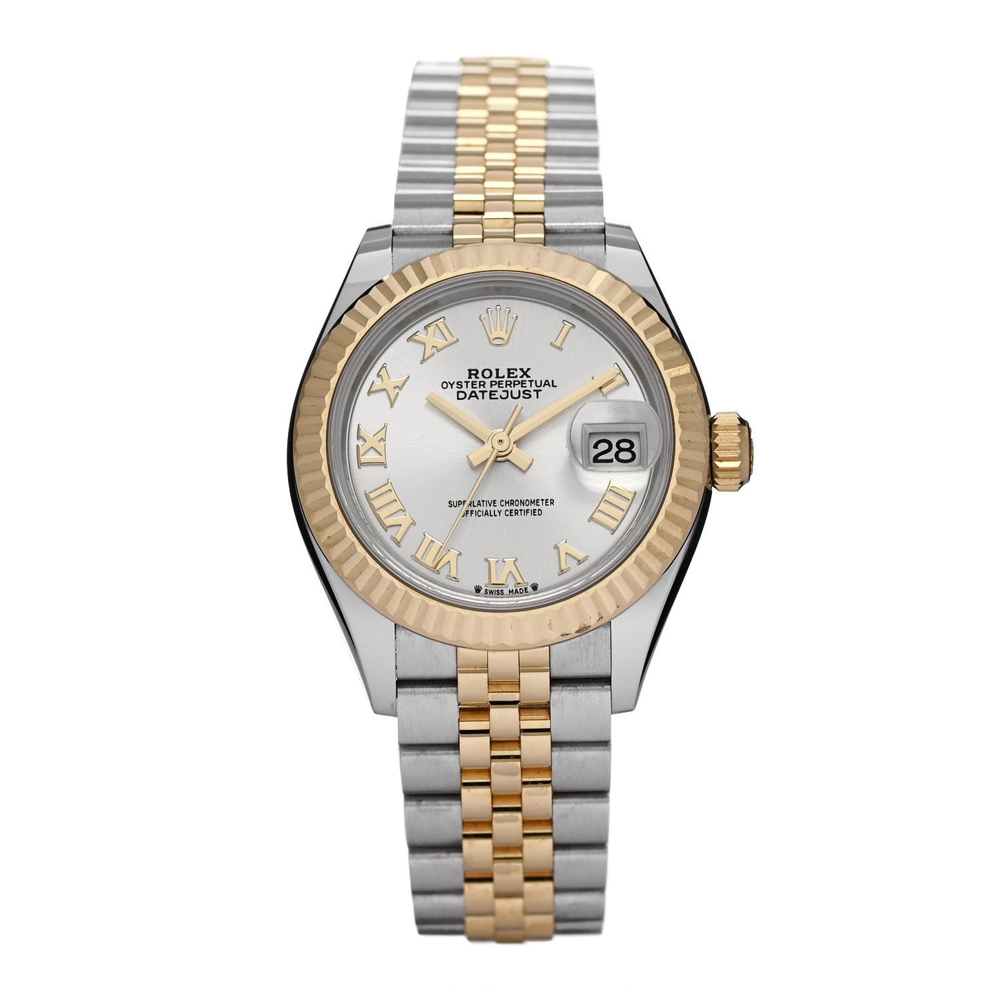 Stainless Steel 18K Yellow Gold 28mm Oyster Perpetual Datejust Watch Silver Roman 279173