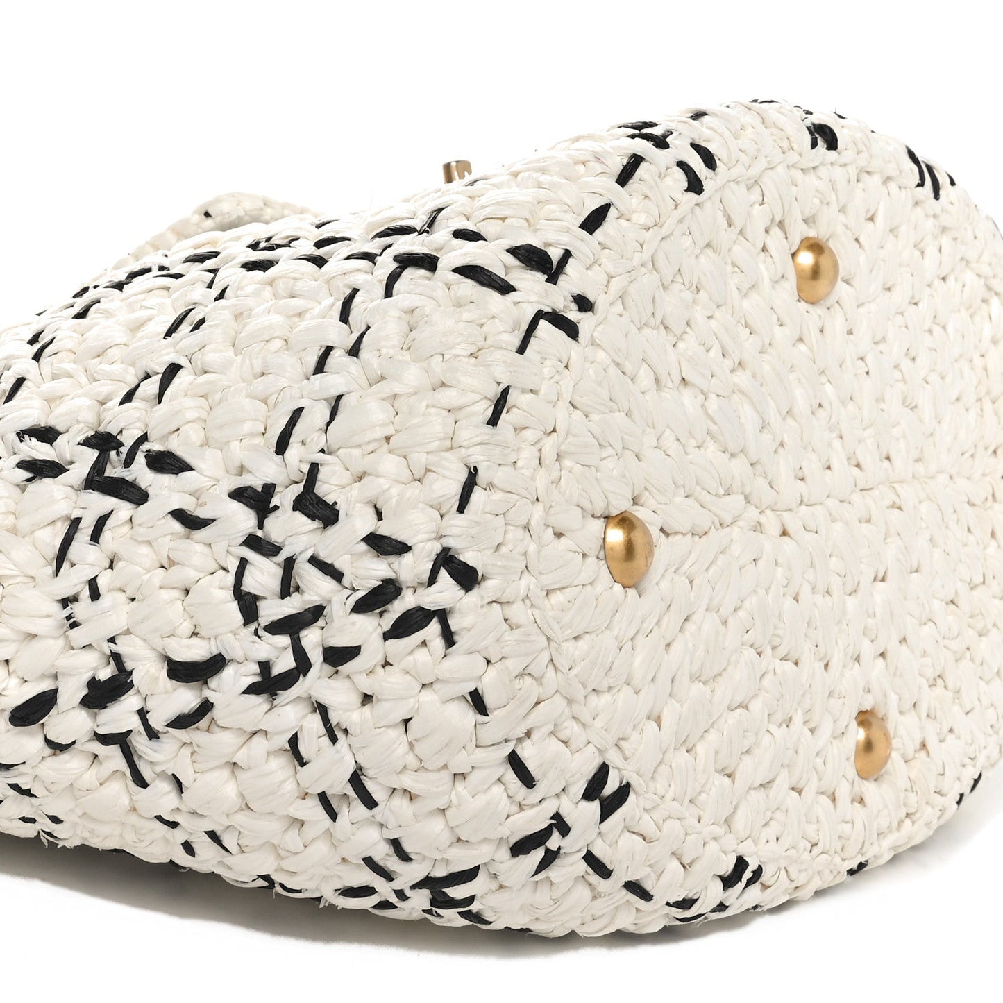 Raffia Effect Tweed Shopping Tote White Black